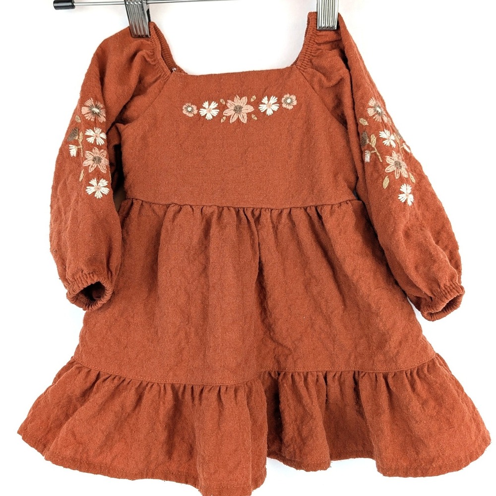 Little Co by Lauren Conrad Baby Girl Rust Floral Embroidered Smocked Dress 9M